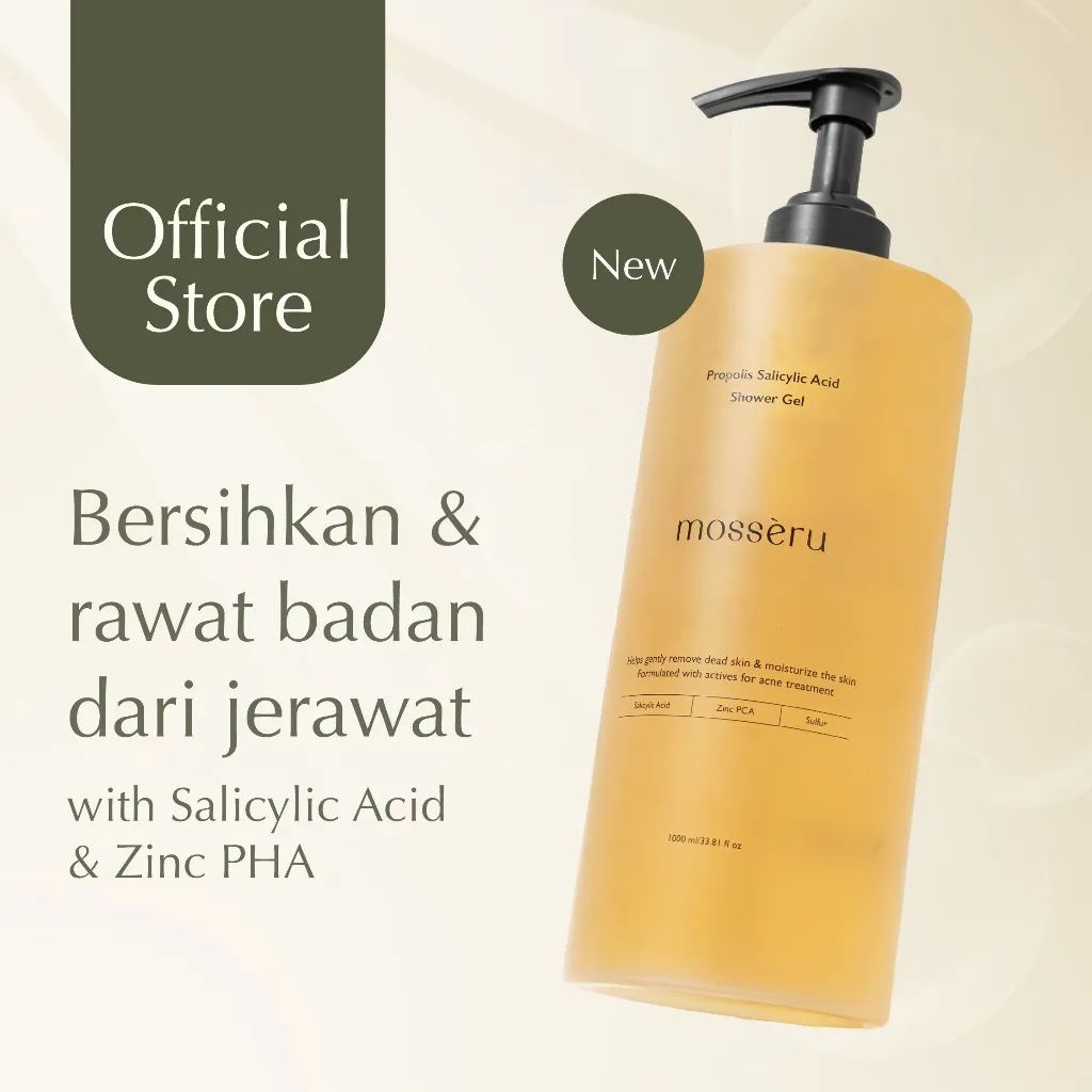 MOSSÈRU Shower Gel for Acne Care with Propolis Salicylic Acid | Sabun Mandi Jerawat | Jerawat Punggung | Body Wash | Melembapkan