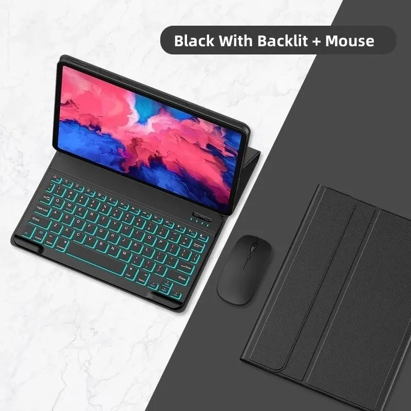 Samsung Galaxy Tab A11 Plus 11 Inch X230 X236 Book Cover Leather Flip Case Keyboard Backlit Backlight Wireless Keyboard Bluetooth Mouse Silent Click Casing Sarung Kulit