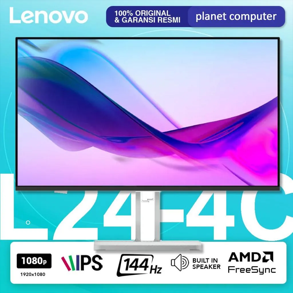 Lenovo L24-4C Monitor LED 24" IPS 1080p FHD 144Hz HDMI 1.4x1 VGA x1 TÜV Vesa 100x100mm Low Blue Light technology for eye comfort Slim, minimalist design that fits any workspace
