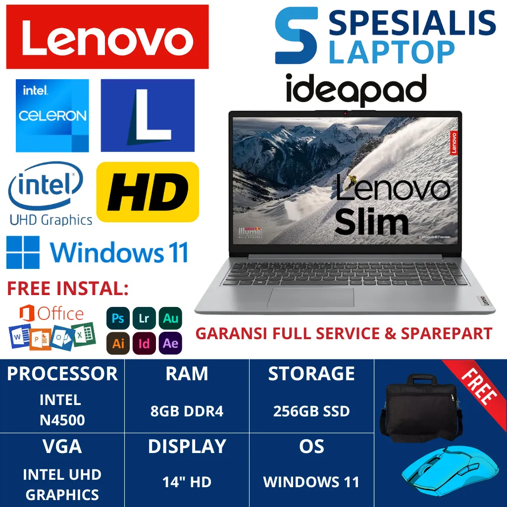 LAPTOP MURAH BARU LENOVO IDEAPAD SLIM 3i INTEL CORE N6000 RAM 8GB SSD 512GB FHD WINDOWS 11 ORI