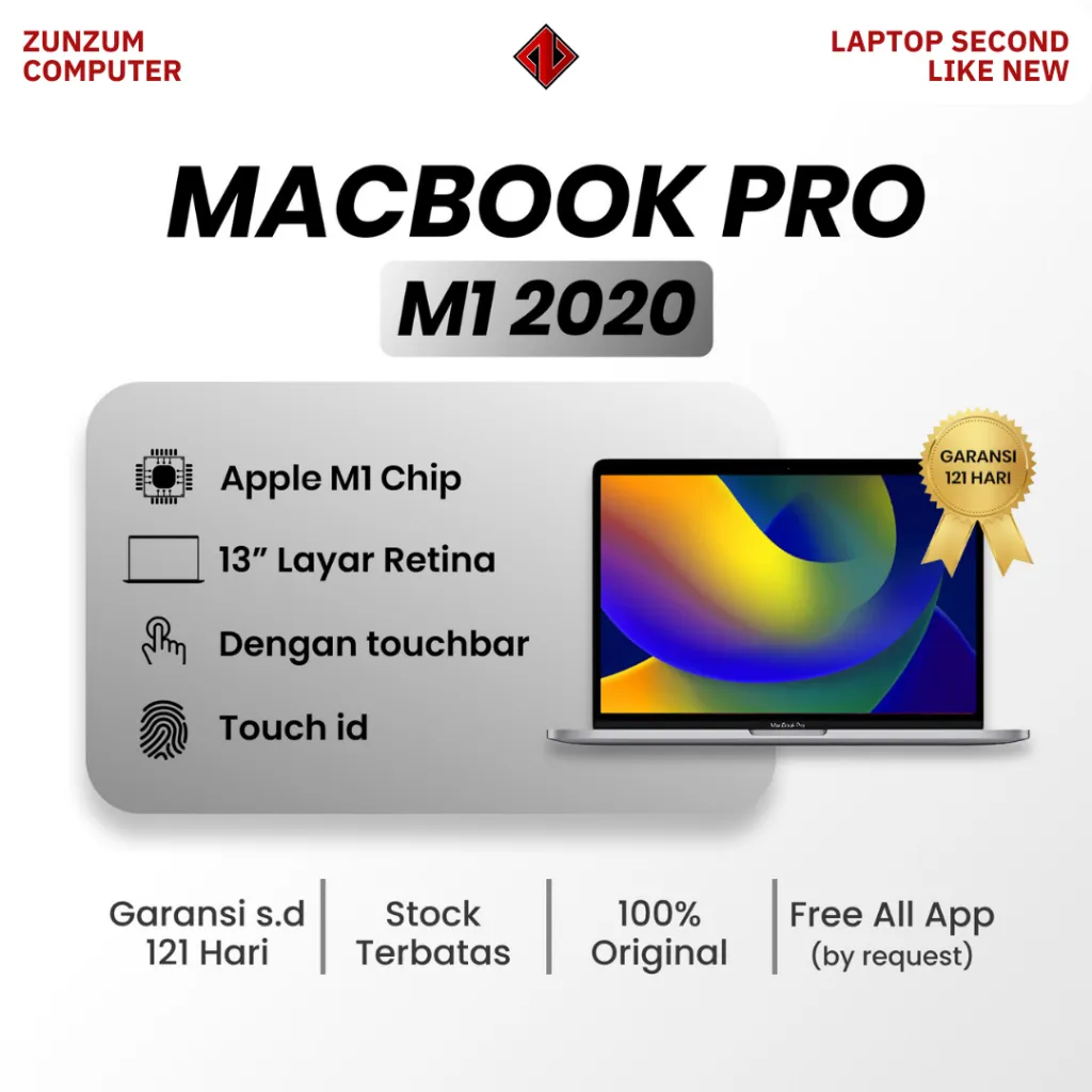 Macbook Pro M1 2020 Retina 13inch Apple Chip Core i5 Ram 8GB 16GB SSD 256GB 512GB Touchbar Mulus