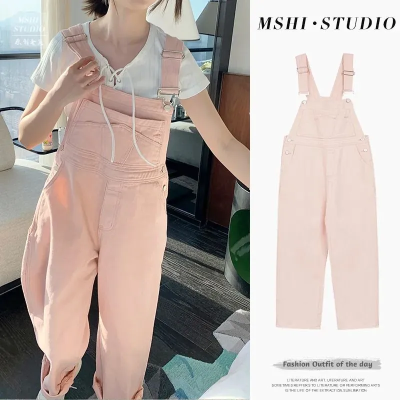 [NANA]Pink Overall Denim Pink Baru Jumpsuit Longgar Gaya Korea Wanita 075