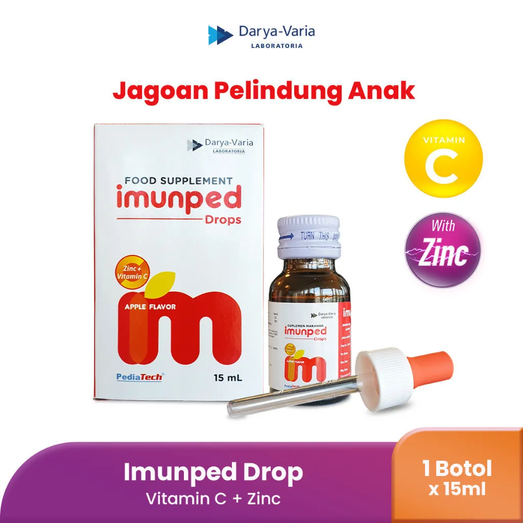 Imunped Drop 15 ml - Suplemen Anak dengan Vitamin C & Zinc untuk Memelihara Kesehatan dan Imunitas Tubuh | Vitamin Bayi | Zinc Anak | Vitamin Anak 2 Tahun | Multivitamin Anak Lengkap | Vitamin Zinc Anak