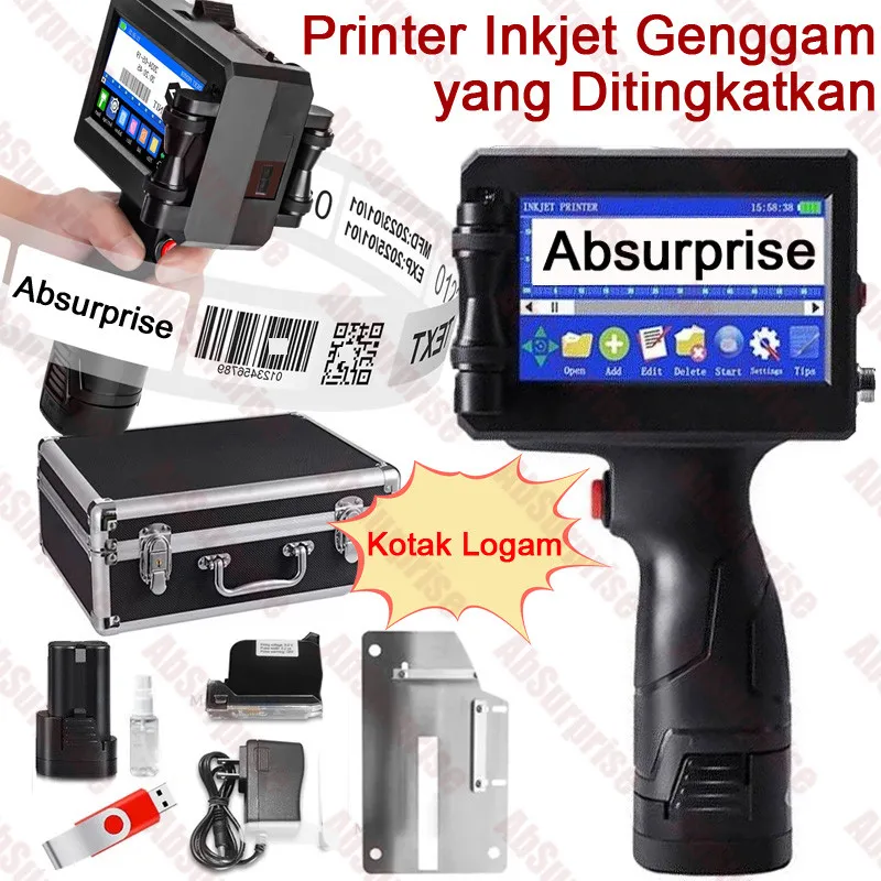 (Dilengkapi Dengan Kotak Hadiah Logam)Pencetakan Barcode Tanggal Printer Inkjet Genggam Dengan Kartrid Tinta Cepat Kering Mesin Pengkodean 360° Yang Cerdas Untuk Tanggal/Waktu/Kode Batang/Kode QR/Logo (Mendukung 25 Bahasa & 3 Ketepatan Cetak)