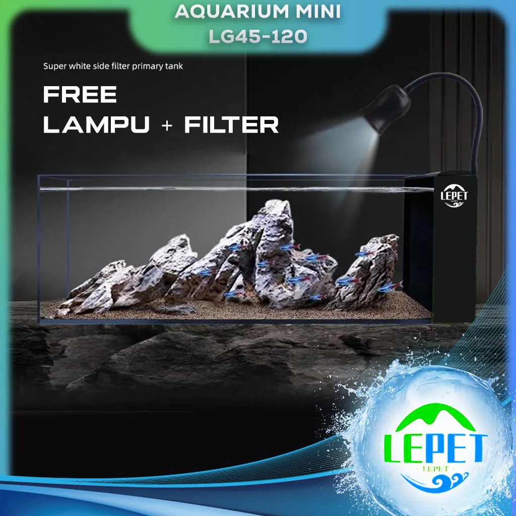 LEPET Akuarium Ikan Mini SXXLG45/60/8020/100/120 Tangki Ikan Dengan Filter Dan Lampu Led