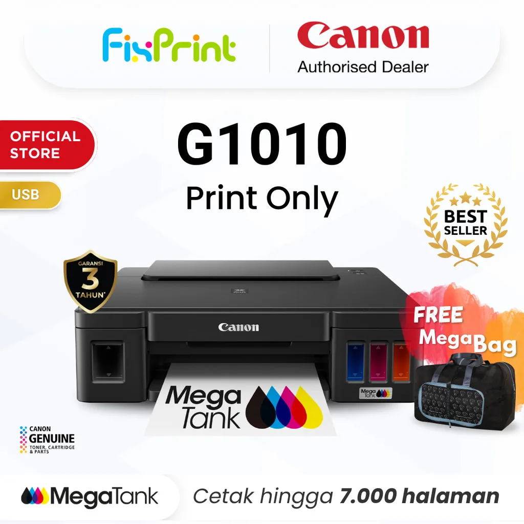 FixPrint Printer Canon G1010 - Ink Tank Print Only USB Windows - Garansi 3 Tahun - Roller Kertas Super Kuat - Pengganti iP2770 L121