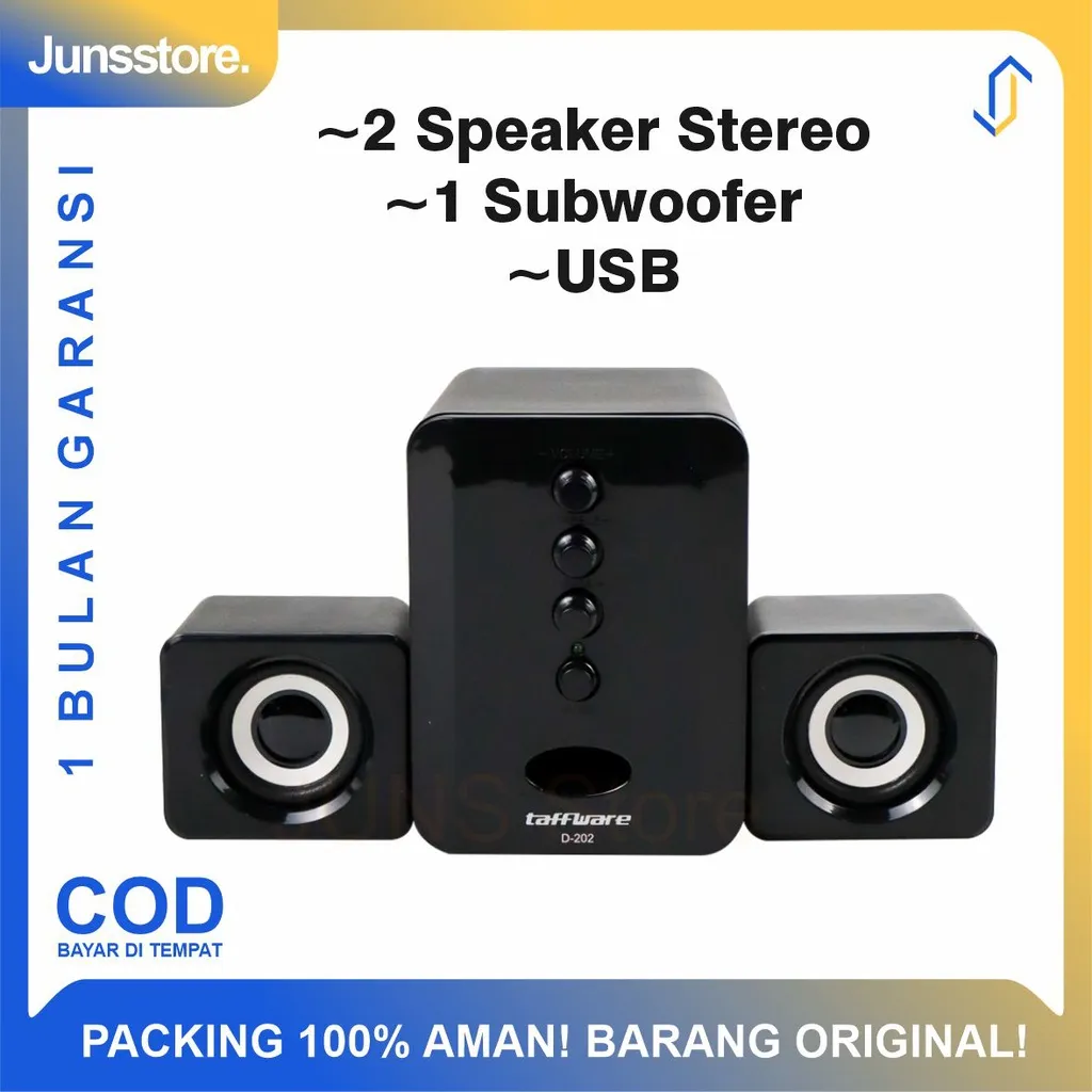 Speaker Stereo 2.1 with Subwoofer & USB Power SADA D-202 [ COD ] Spiker Stereo Bass PC Notebook Laptop 3.5mm Salon Speker Aktif Sepeker Sepiker Full Bass Bas Komputer Hp Smartphone Android Asli Original Murah Pemutar Musik