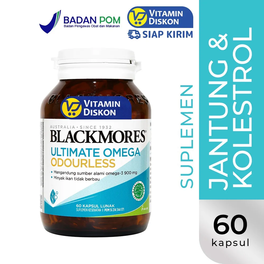 BLACKMORES ULTIMATE OMEGA ODOURLESS 60 CAPS | Suplemen Minyak Ikan, Omega 3, Fish Oil, Kesehatan Jantung, Kolesterol