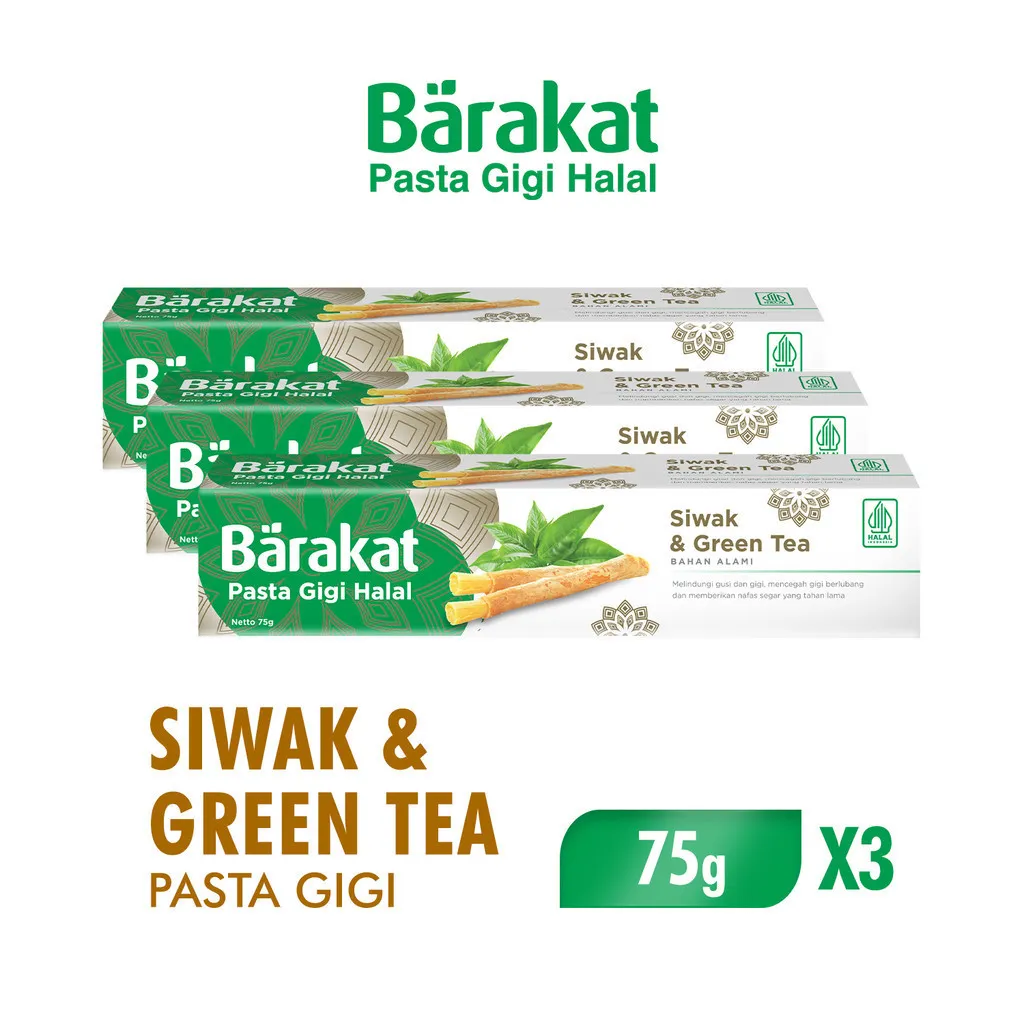 Barakat Pasta Gigi Siwak & Greentea Tube 75 gr x3