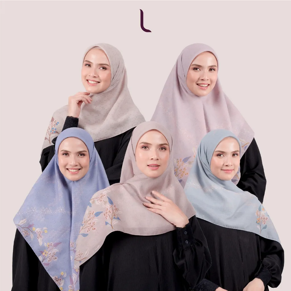 Elzatta Jilbab Segi Empat Scarf Polycotton Motif Premium Obelia Series