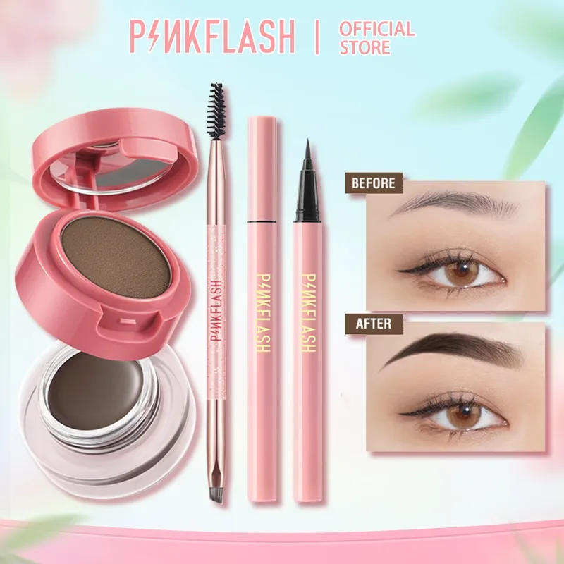 PINKFLASH Eye Makup Set 2-in-1 eyebrow cream & powder gel Eyeliner Waterproof  high pigment lasting