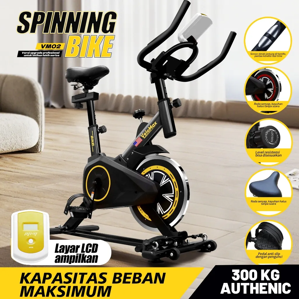 VeloMax   Sepeda Statis Spinning Bike Quiet Adjustable Execise Bike Indoor Alat Fitness Cardio Gym