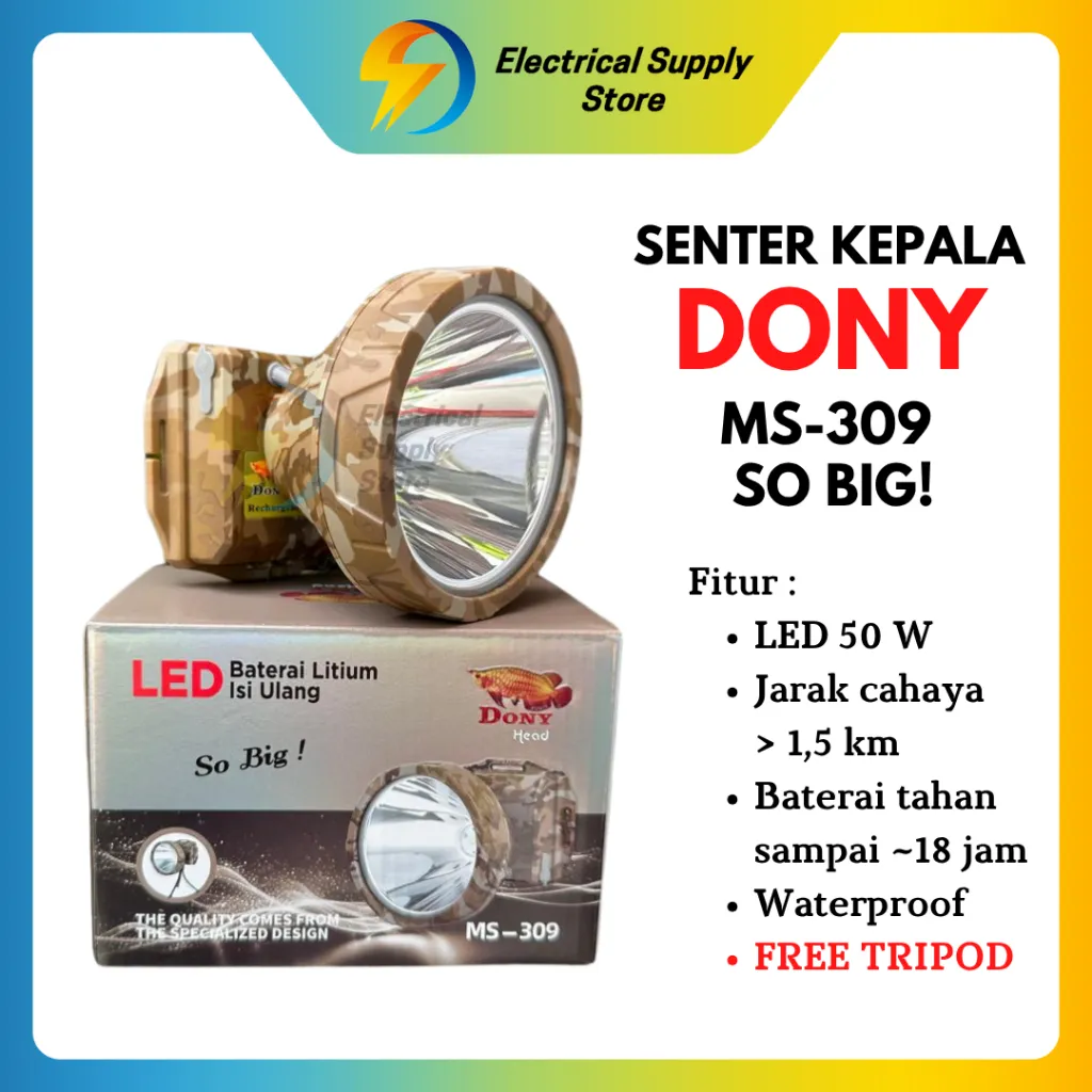 SENTER KEPALA DONY MS-309 | SO BIG | LED 50W | SPR TERANG | CAHAYA PTH & KNG | BISA DICAS | ANTI AIR