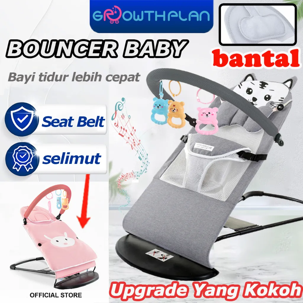 Versi Kelas Atas[Garansi]Foldable bouncer bayi 3~18month Kursi Goyang Bayi Rocker Bouncer Chair Buai Lantai dengan Rak Mainan