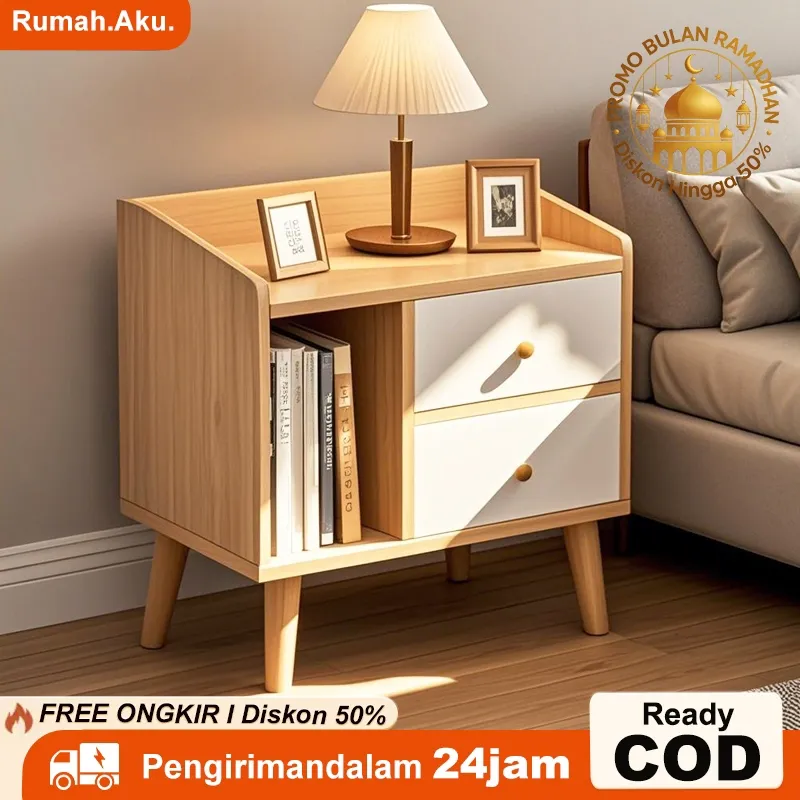 Meja Nakas bedside Table Lemari Nakas Kayu Meja Nakas  Putih  Meja Samping Kamar Tidur<garansiLimaTahun>