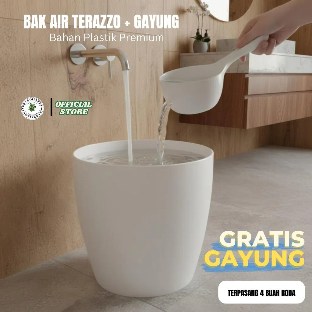 POT BUNGA TANAMAN PLASTIK LOVENIA 50 MODEL KERAMIK POLOS BAHAN TEBAL + RODA BAWAH PC 8050 PUTIH
