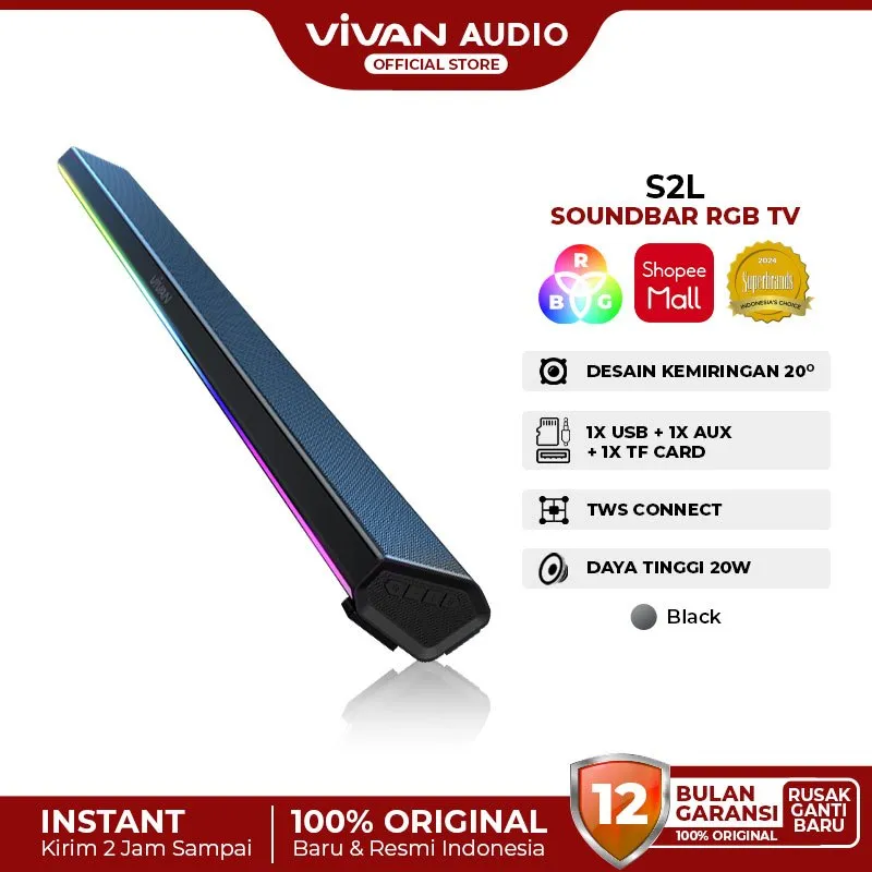 VIVAN Bluetooth Soundbar TV Super Bass RGB LED Lampu TWS Interkoneksi BT 5.4 S2L Garansi 12 Bulan