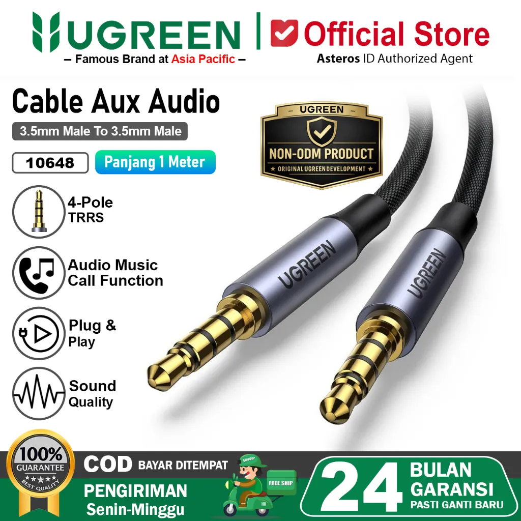 UGREEN Kabel TRRS AUX 3.5mm Male to Male 4 Pole Audio Hi-Fi Stereo Sound & Call