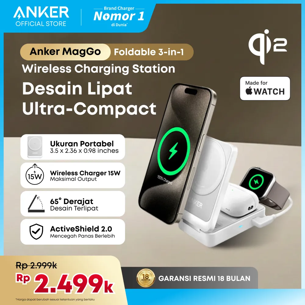 Anker MagGo 3-in-1 Charging Station, MagSafe-Compatible Wireless Charger Stand, Qi2 Certified 15W Foldable Charger Iphone 15/14 Compatible for Apple watch and Airpods - A2557