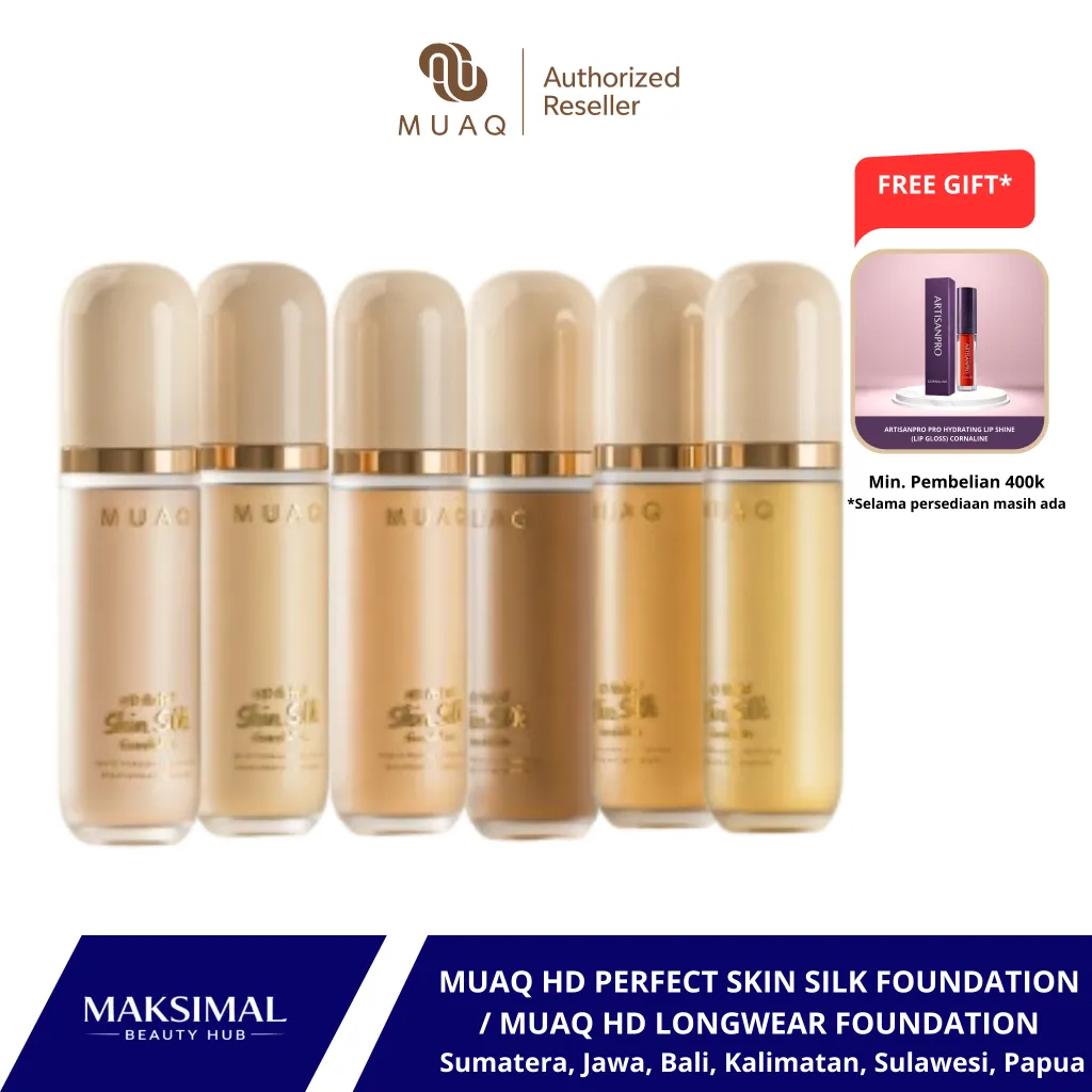 MUAQ HD Perfect Skin Silk Foundation - Tekstur Ringan, Coverage Full, Kontrol Minyak / MUAQ High Definition Longwear Foundation
