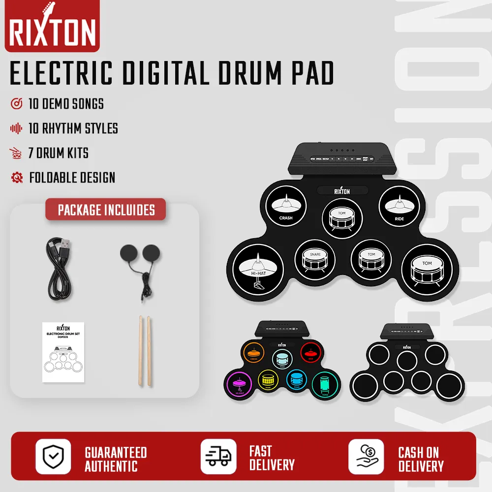 RIXTON Digital Portabel Drum Roll DDP005Drum Elektronik Perkusi Portabel Silicone Hand Roll Drum Kit Drum Jazz USB Elektronik Drum Kit