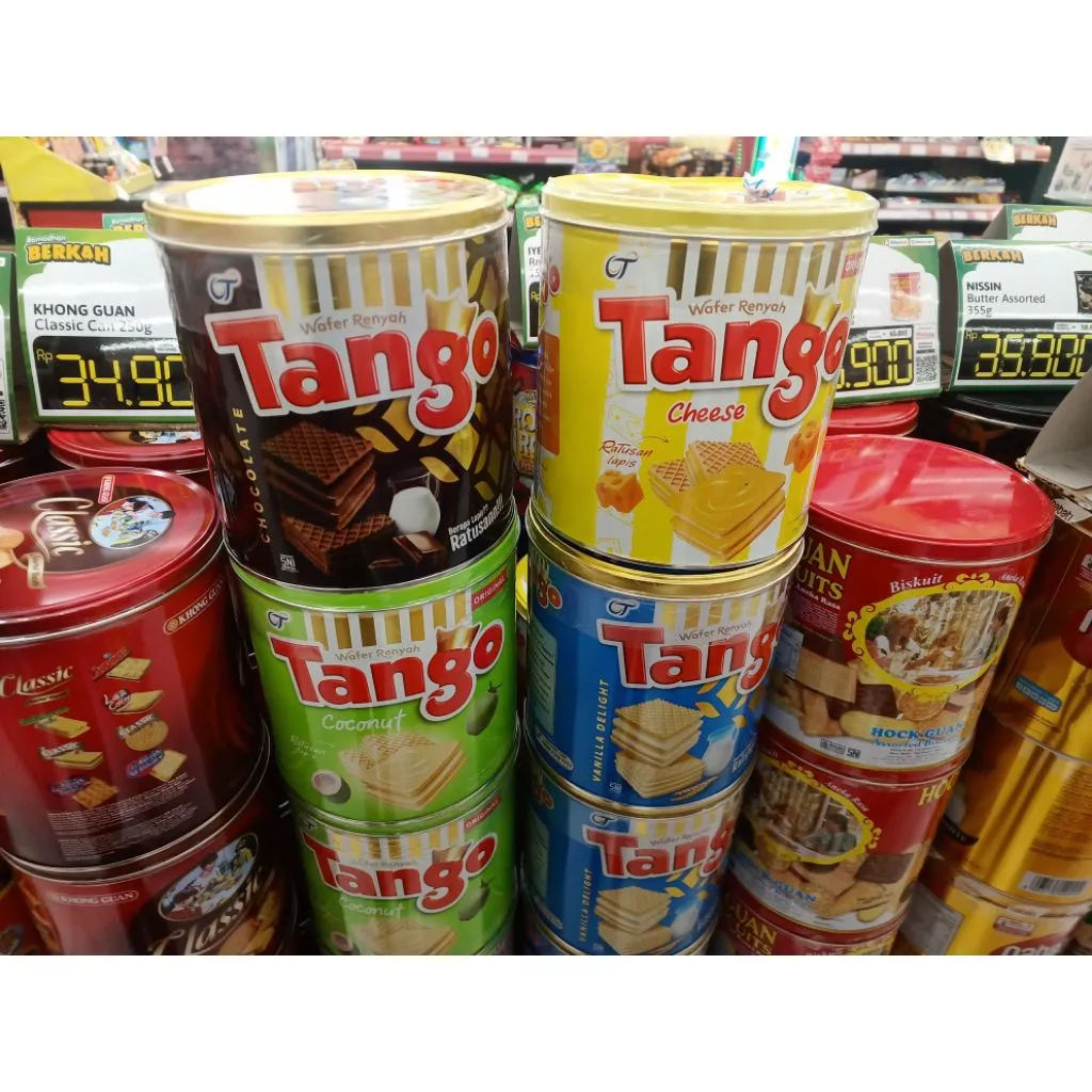 (ECER) Wafer Tanggo Kaleng 240gr - New Tanggo Brownies Crispy - wafer Timba free packing dus - Kacang Mayasi - Snack lebaran - hadiah agustusan