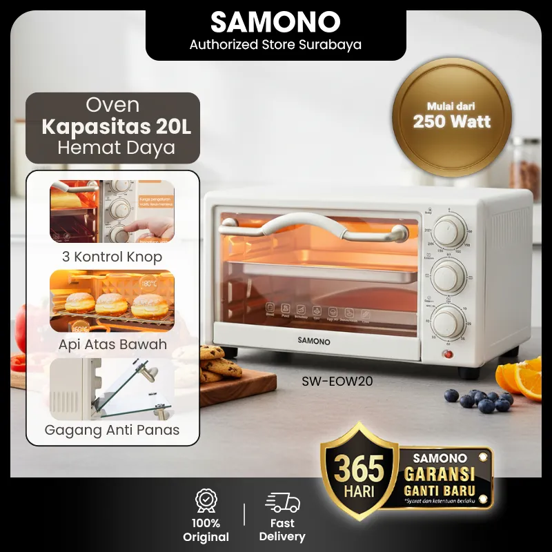 SAMONO Oven Listrik SW-EOW20 20L Original Pemanggang Kue dan Makanan Api Atas Bawah Kapasitas Besar Garansi 1 Tahun