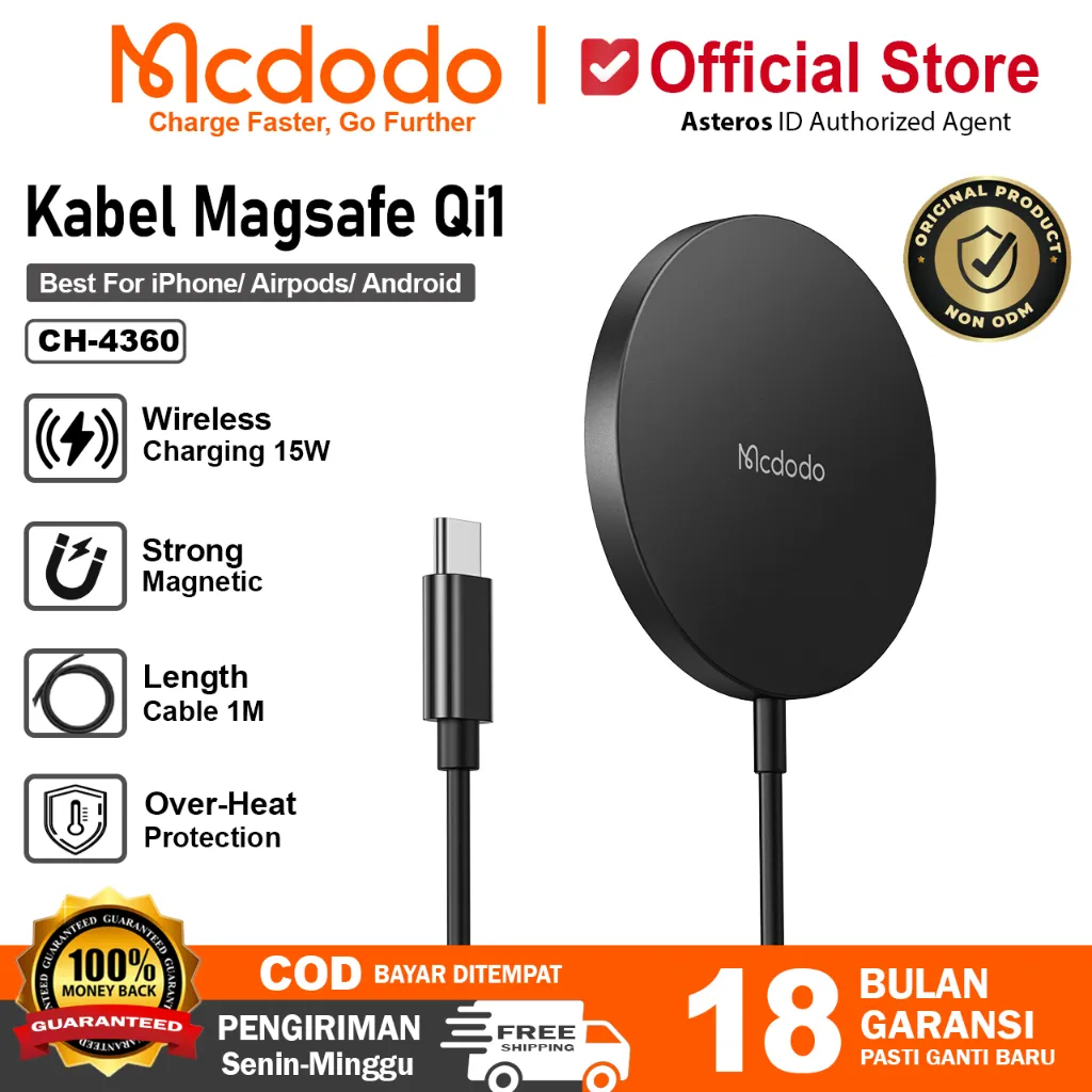 MCDODO kabel Magsafe Wireless For iPhone 11 12 13 14 FAST Charging 15w CH-4360