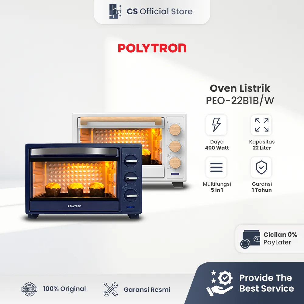 POLYTRON Kitchenmate Oven Listrik 22 Liter PEO 22B1B 5 in 1 Low Watt