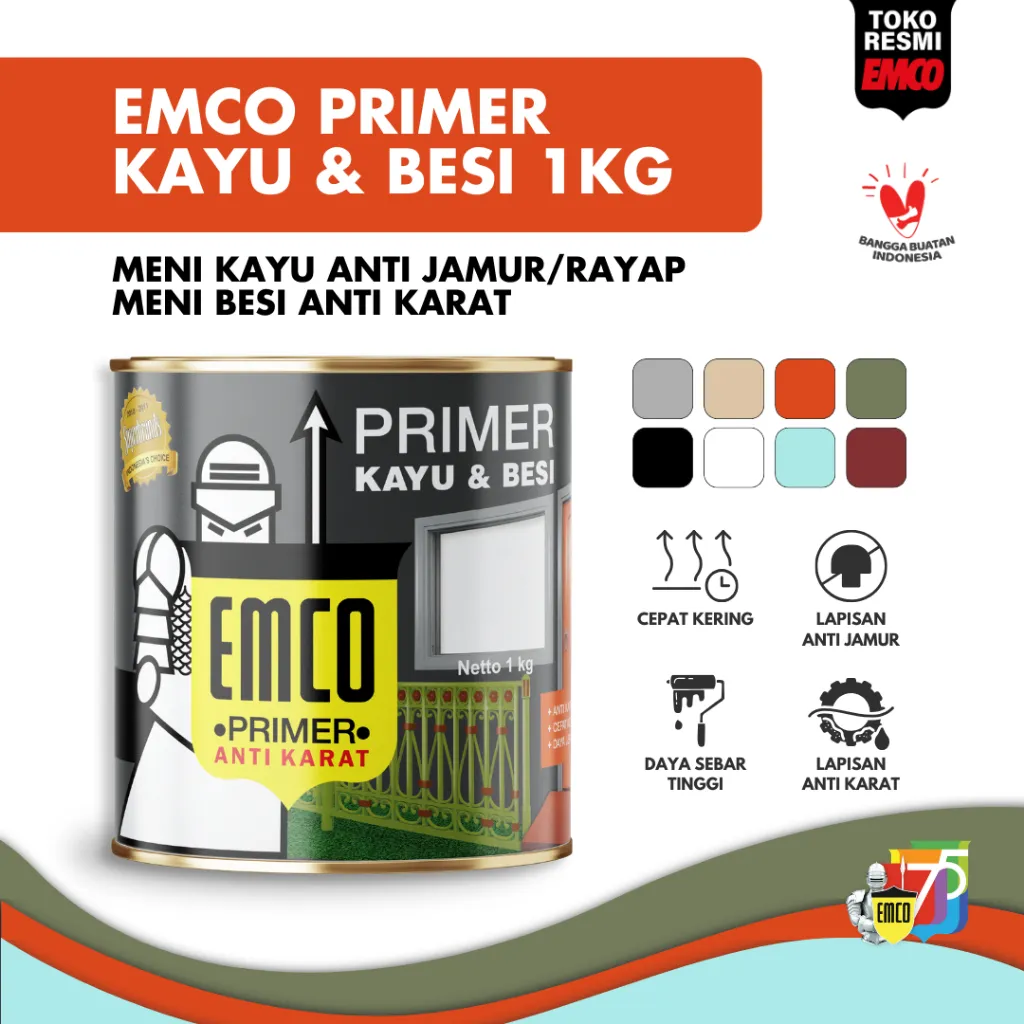Emco Primer Kayu & Besi PKB - 1kg Cat Dasar Anti Karat Anti Rayap 1 KG