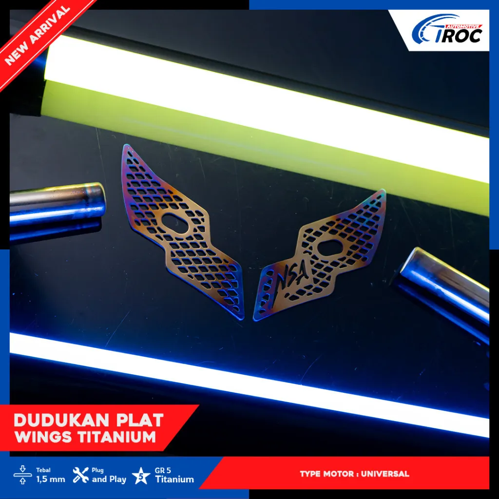 NSA PREMIUM SERIES DUDUKAN PLAT NOMER MOTOR WINGS TITANIUM GR5 DUDUKAN PLAT NOMOR TITANIUM AEROX UNIVERSAL