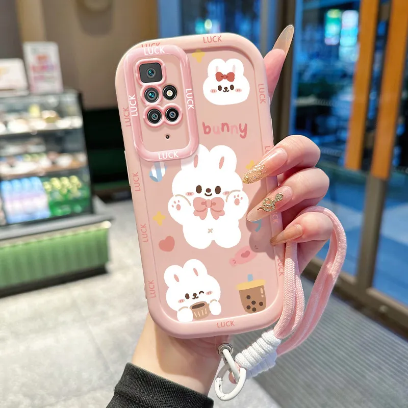 Casing Hp untuk Xiaomi Redmi 10 10C 10 Prime Case Casing Kelinci lucu dan beruang pola Kesing HP Silikon Softcase dipersonalisasi tali gantung semua termasuk warna lensa kontras Cesing