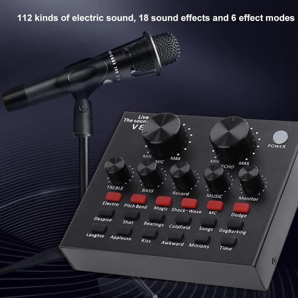 Bluetooth Live Mixer Broadcast Audio USB External Soundcard V8