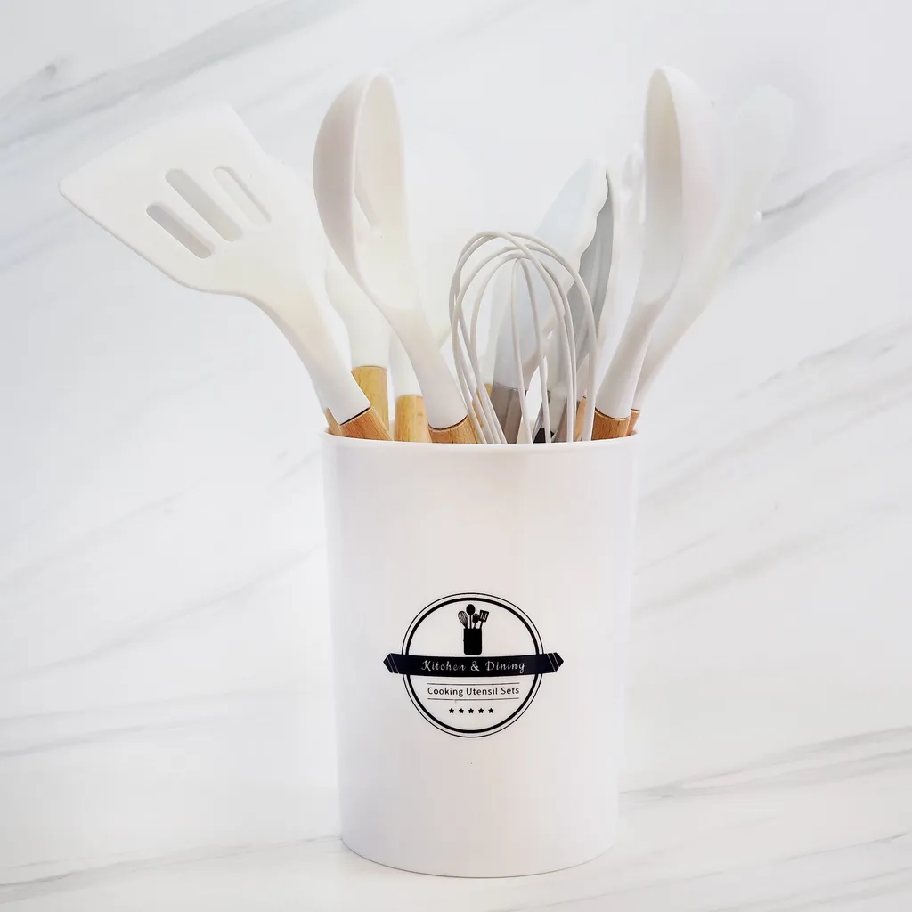 HighQuality Spatula Set Silikon Tahan Panas 12 Set Spatula Silicone Warna Putih