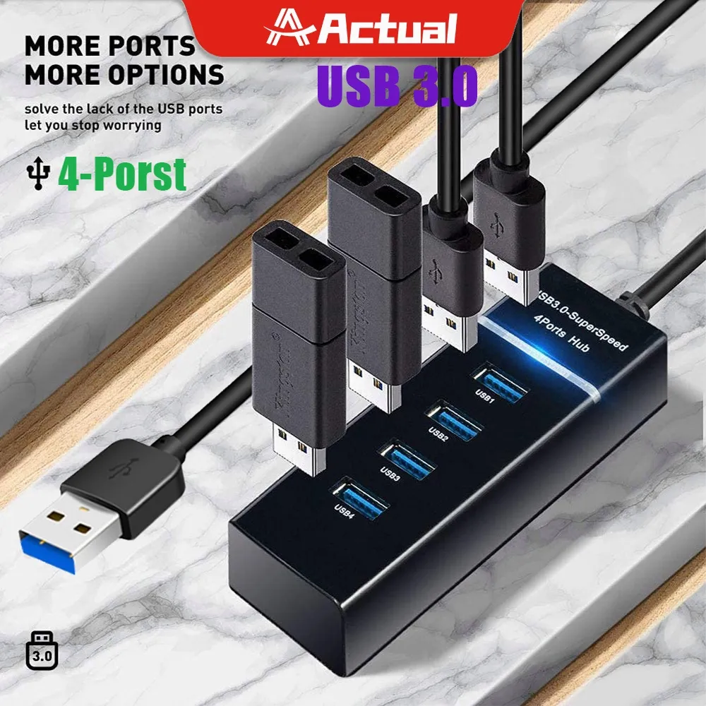 USB HUB 4 Port Actual COD USB Hub 3.0 High Speed up To 5Gbps For USB/Flash Disk/Mouse/USB/Keyboard/Hard Disk Reader/Laptop/Computer
