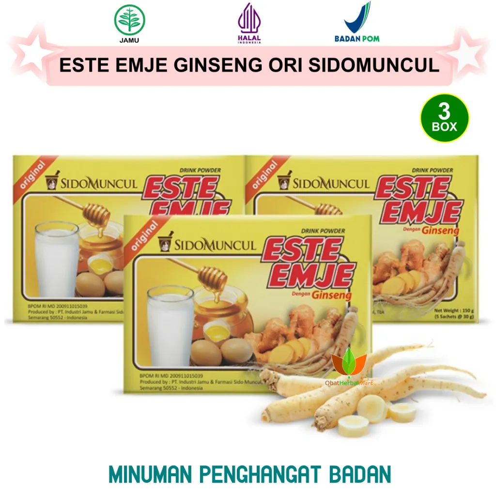 3 BOX ISI 15 SACHET ESTE EMJE ORIGINAL SIDOMUNCUL MINUMAN KESEHATAN INSTAN STMJ SUSU TELOR MADU JAHE SIDO MUNCUL