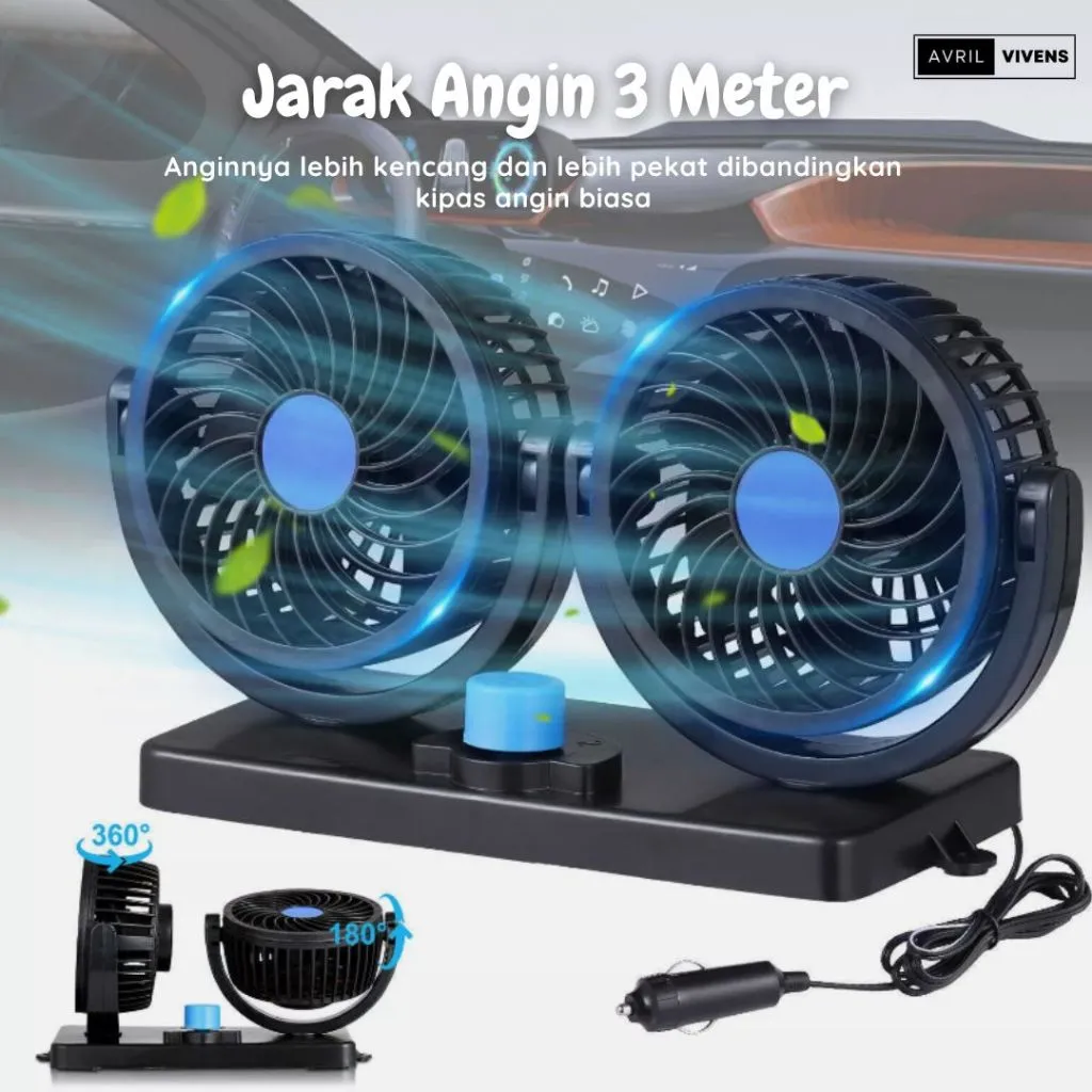 [AVV] Kipas Angin Mobil Double Fan Kipas Ganda Aksesoris Mobil 12V / 24V Car Fan Kipas Dasbor Dua Kepala
