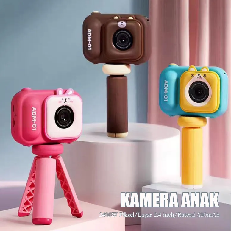 Kamera Anak Tripod Stand HD Kamera Digital Motif Kartun Lensa Ganda 1080P 32GB