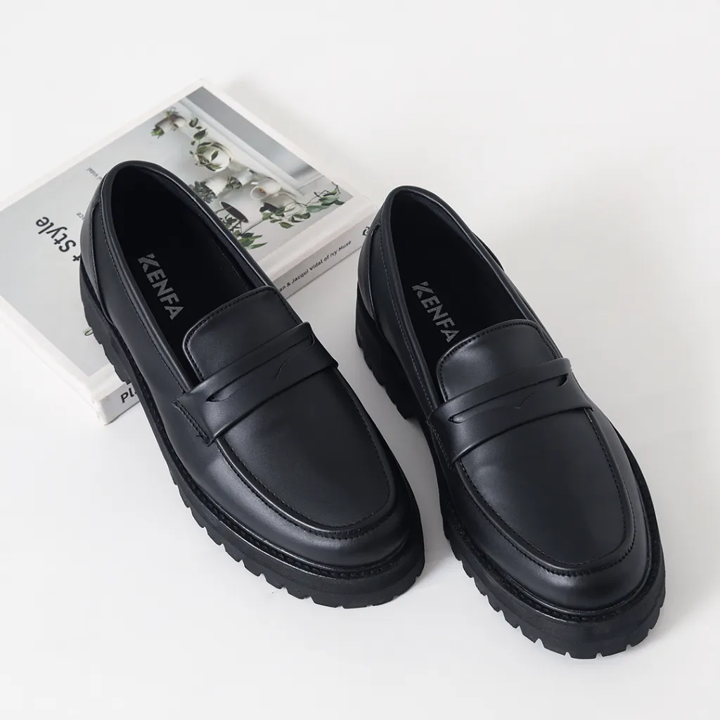 Kenfa - Mora Black Sepatu Pria Loafer Formal Kerja Kantor Kuliah Slip On Basic Hitam Tinggi Simple