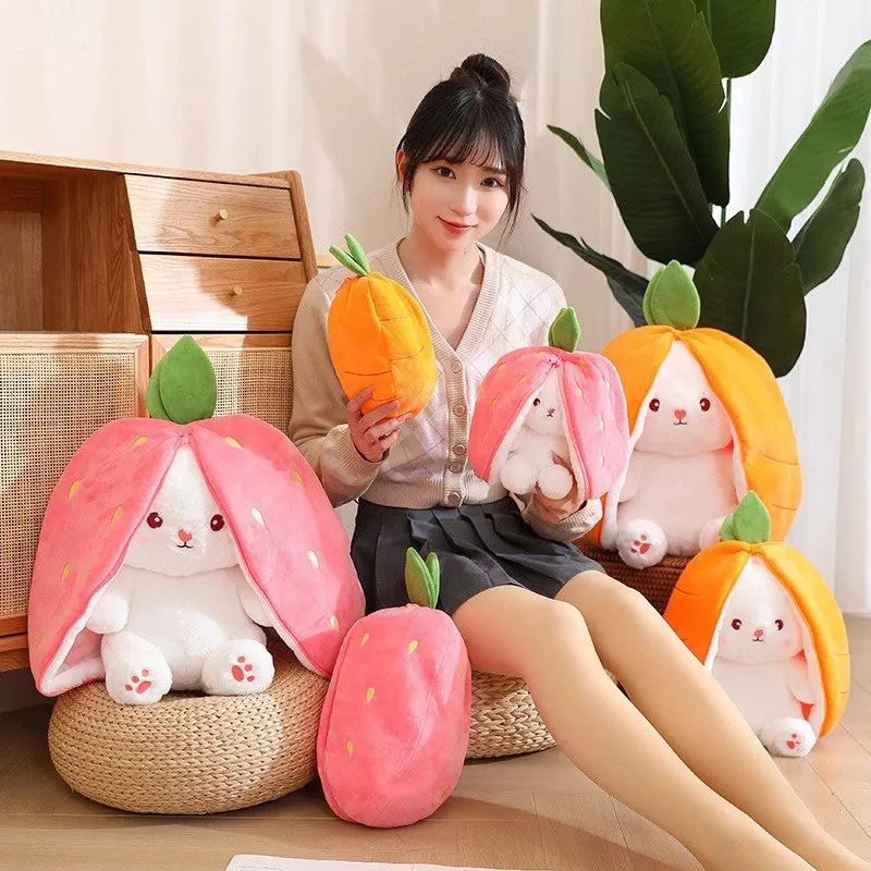 Boneka kelinci strawberry wortel flip resesible ukuran M bahan halus