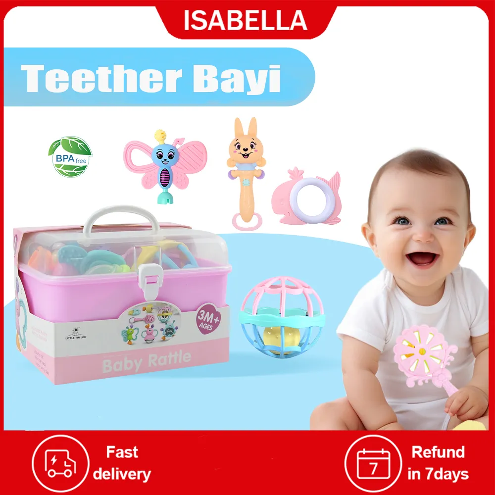 ISABELLA 12Pcs Set Mainan Teether Gigitan Bayi Bpa Free / Rattle Stick Mainan Kerincingan Bayi / Baby teether set Gigitan Bayi Teether Mainan Bayi bpa free Mainan Kerincingan Bayi / Mainan Gigitan Bayi / Mainan Gigitan Bayi Teether Bayi Set
