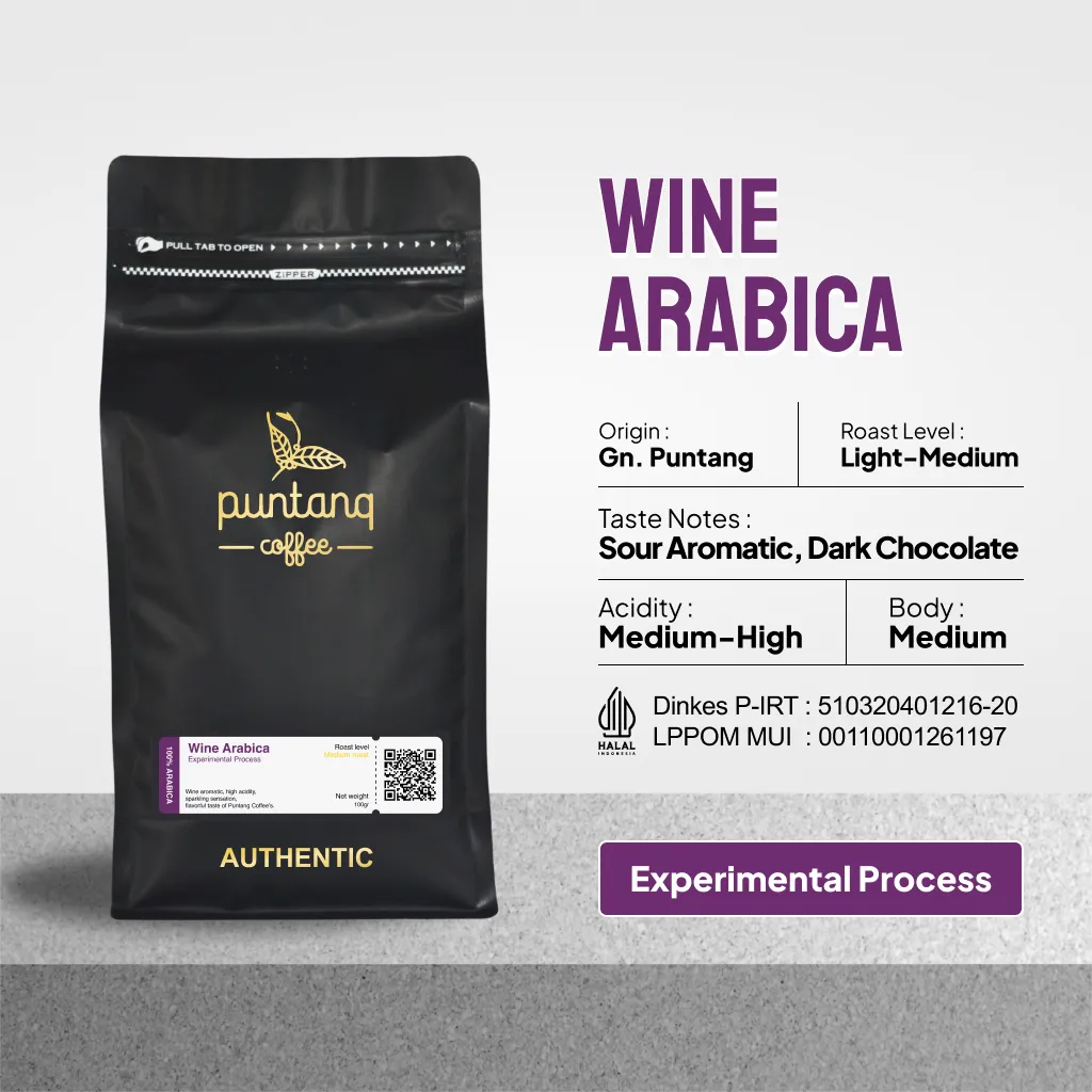 biji Kopi Arabika puntang Wine Process tersedia dalam kemasan 100g/200g/250g/500g/1000g