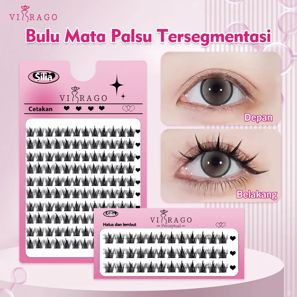 VIRAGO Korean Look Bulu Mata Palsu Lem/Eyelash Ekstension Fake Lashes/Riasan Mata Bulu Mata Palsu + Lem Bulu Mata