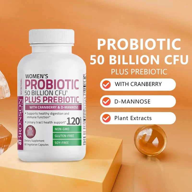 Bronson Probiotic + Prebiotic Wanita 50 Miliar CFU - Suplemen Khusus Perempuan 120 Kapsul untuk Dukung Kesehatan Pencernaan, Kurangi Kembung & Jaga Saluran Kemih, Formula Lengkap dengan 12 Strain Bakteri Menguntungkan