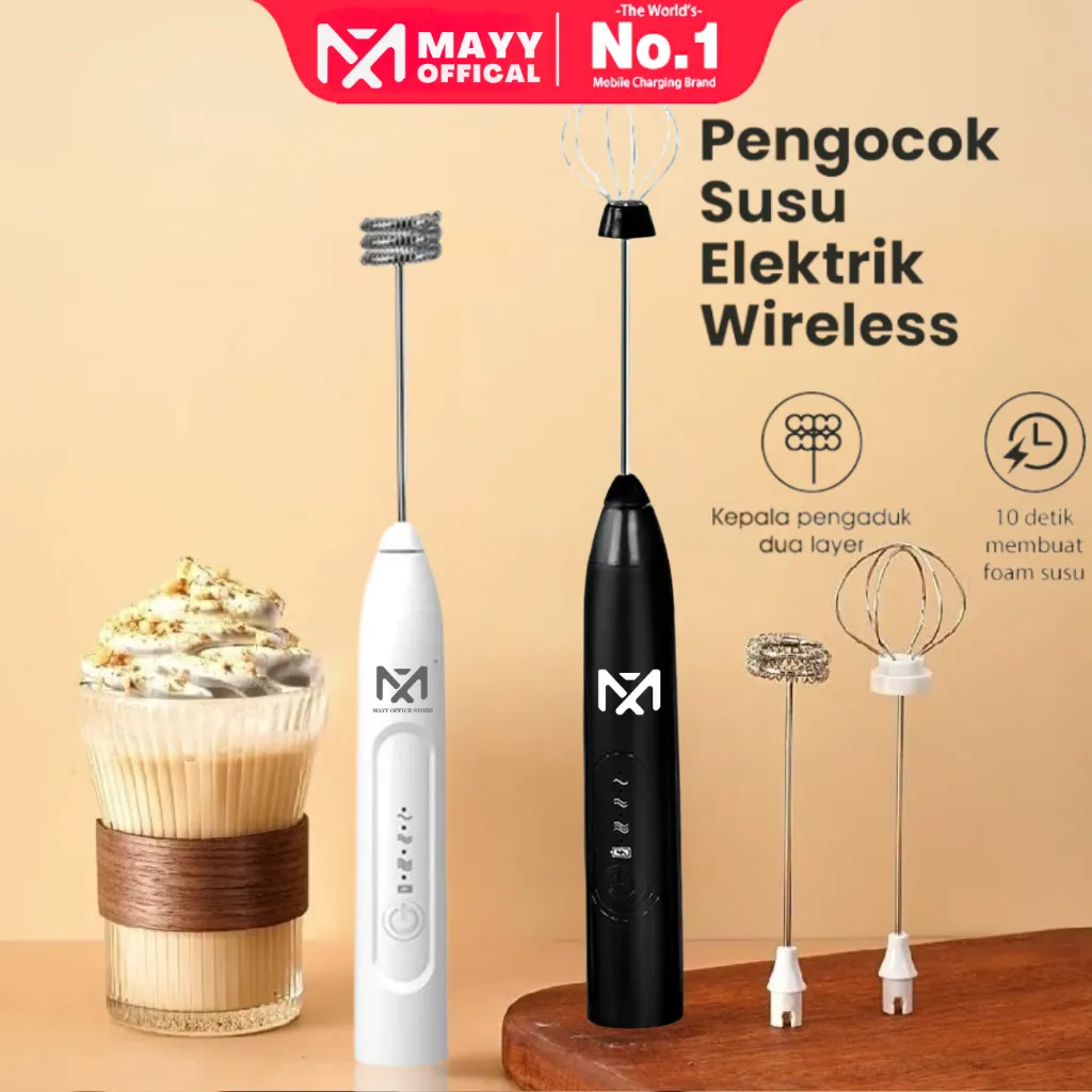 Mayy Official Id Pembuih Susu Pengocok Mixer Listrik Mini Kopi Pengocok Telur Handheld Blender Milk Frother Portable Egg Beater USB Rechargeable