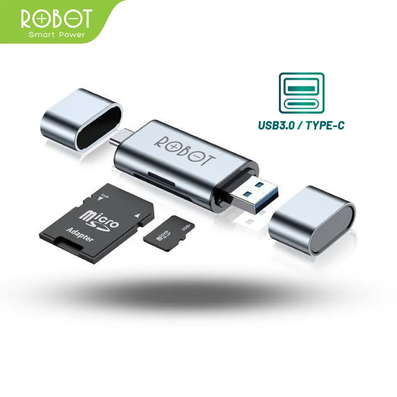 ROBOT Card Reader USB 2 in 1 USB 3.0 Type-C OTG Dual Card Slot/TF Card Kecepatan Transfer tinggi Memory Card Adapter Micro SD TF Original - CR202S