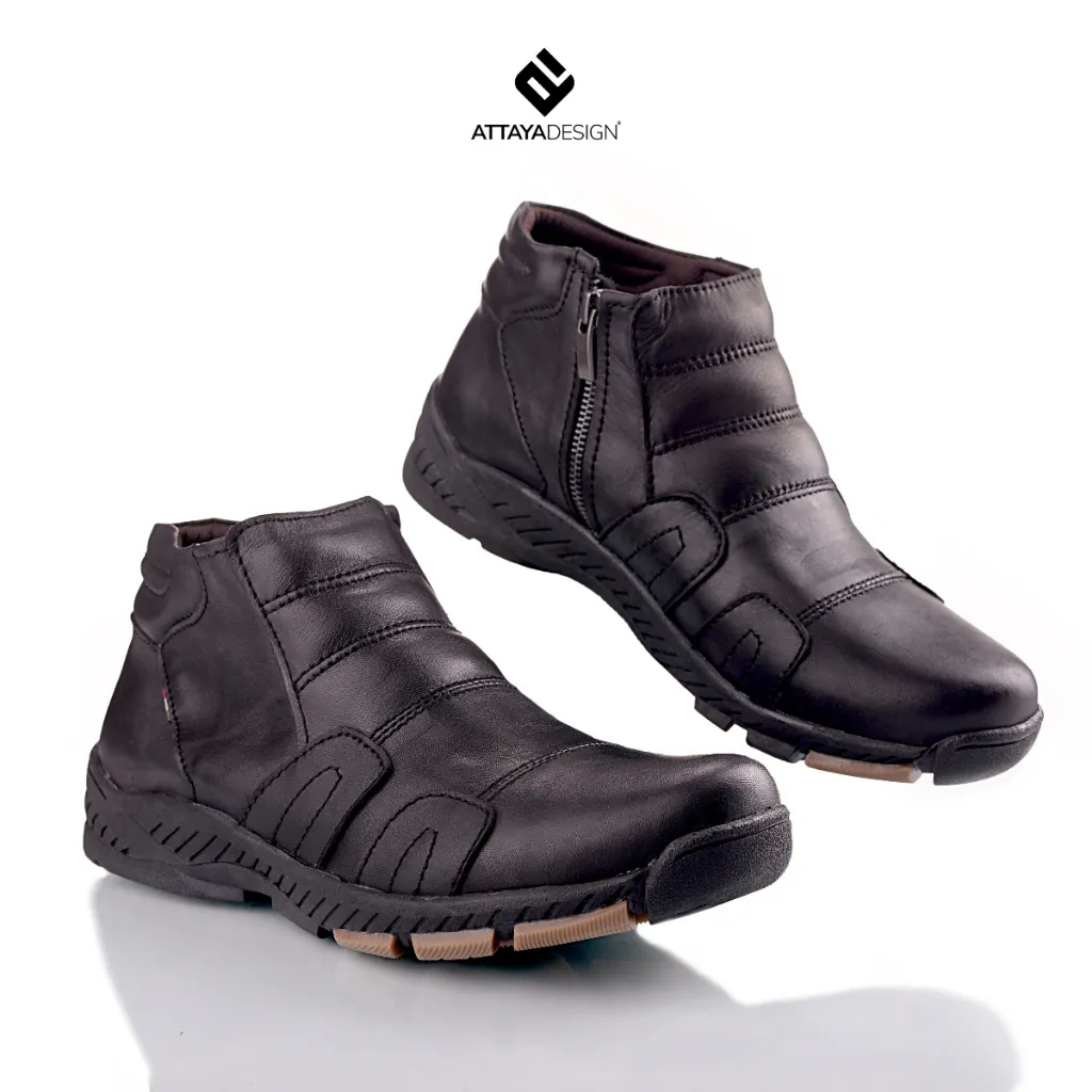 Attaya Design Sepatu Boots Pria Kulit Asli Original Kerja Casual Keren Warna Hitam Cokelat Ukuran 39 40 41 42 43 - ADSTG021