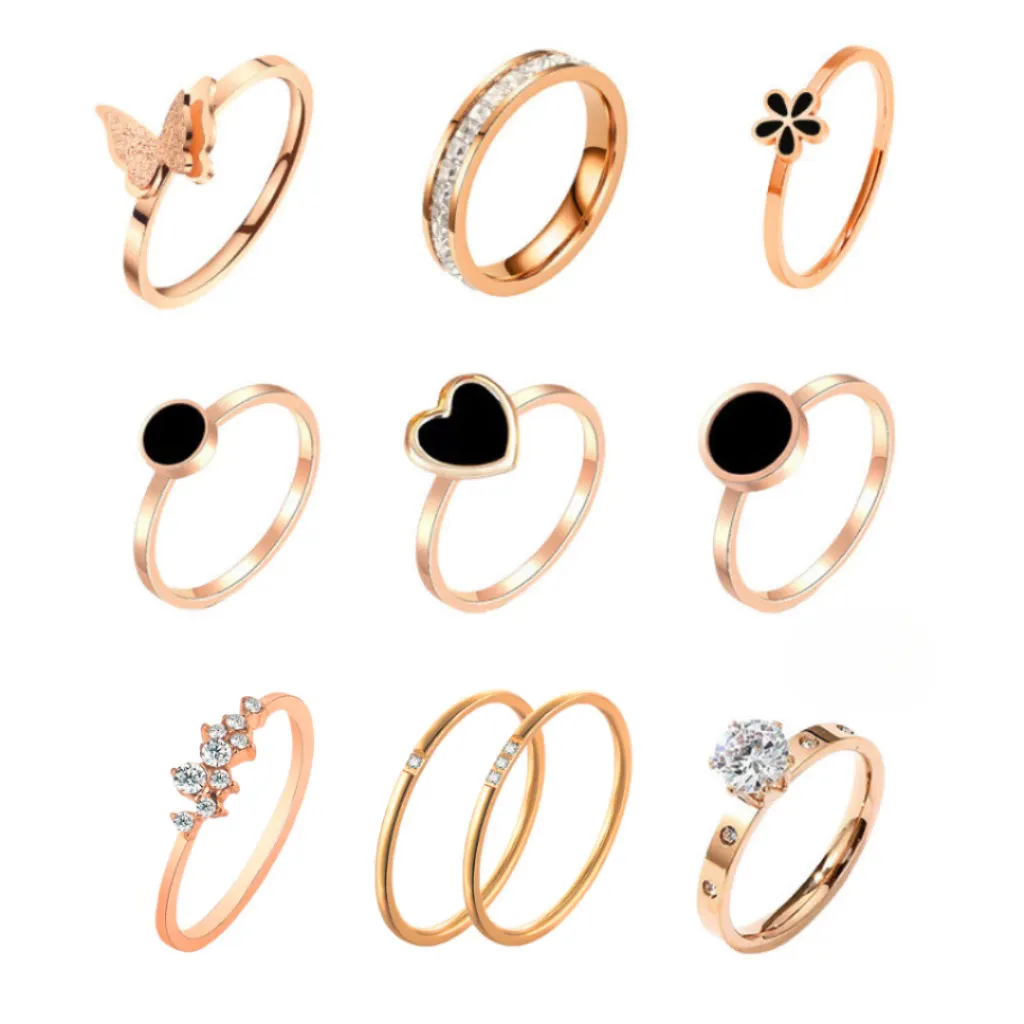 Ring Titanium Collection Cincin Bahan Titanium Steel Desain Bunga Aster Antikarat Gaya Korea Untuk Pria Dan Wanita