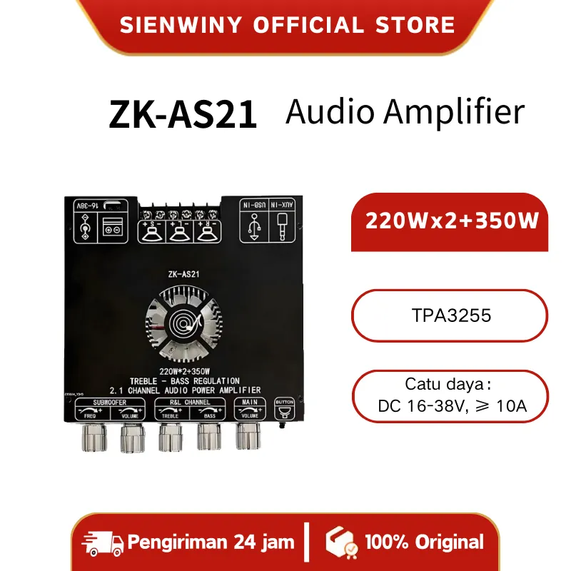 SIENWINY  ZK-AS21 2.1 Audio Amplifier With Bluetooth, 350W+220W*2  Complete With Case And Accessories