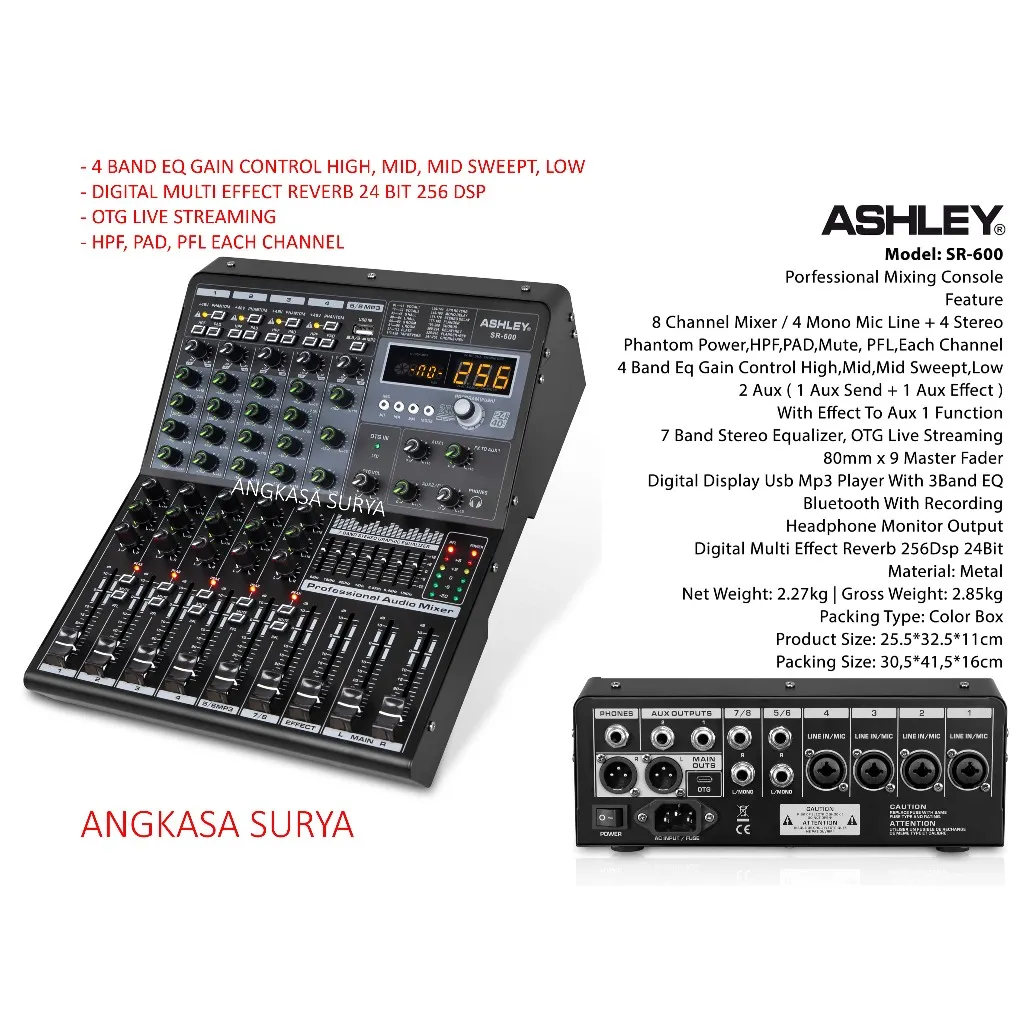 Mixer Ashley SR600 Original / Mixer Audio Ashley SR 600 Original 4 Tone, PAD , HPF, PFL Reverb 256